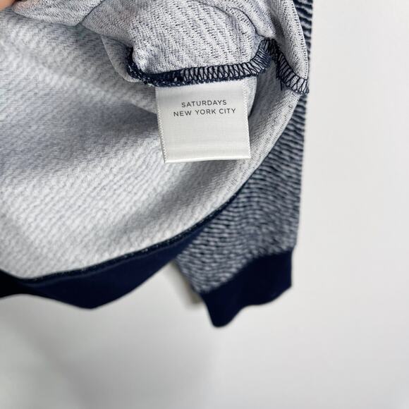 Saturdays New York City Mens Small Navy Blue White Zebra Knit Crew Neck Sweater - Picture 7 of 8